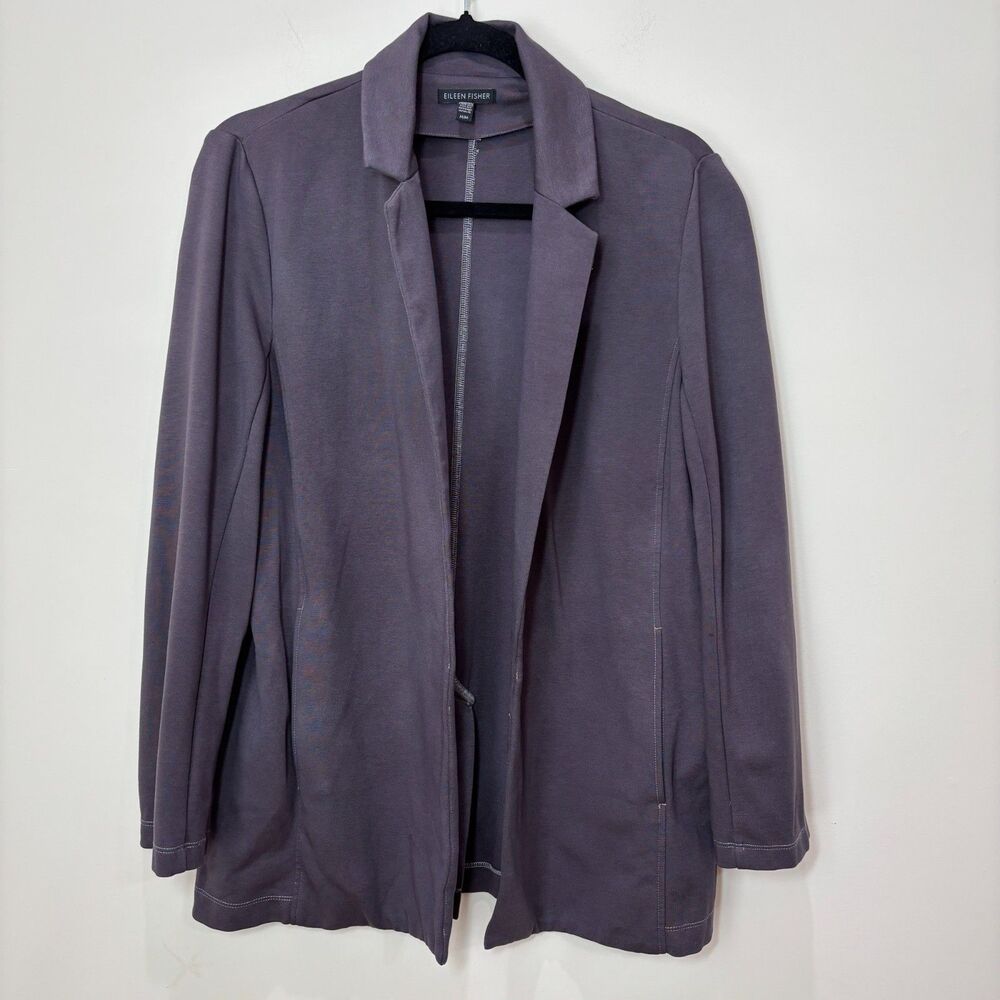 Eileen Fisher Charcoal Gray Open Cardigan Size M Mature Office Stretch Lagenlook